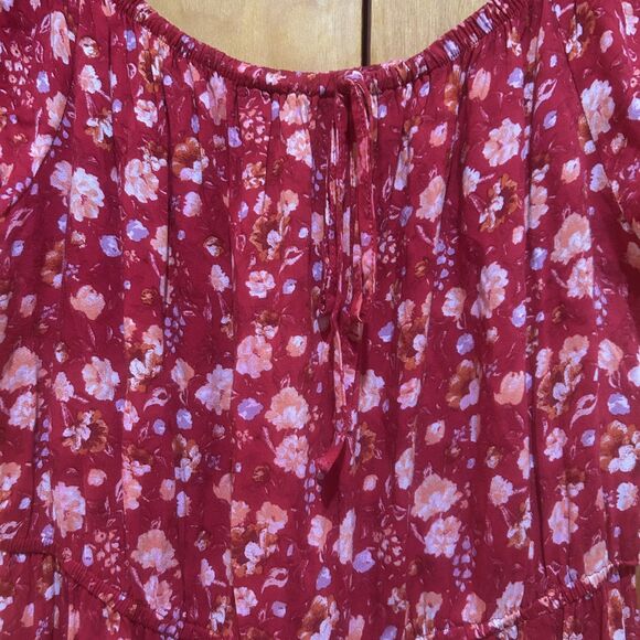 Indigo Rose Womens Red Floral Scoopneck Dress-Sz L-Peasant-Prairie-Cottagecore - Picture 3 of 9